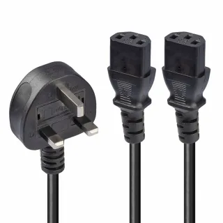 Lindy 30371 2.5M Y Mains Power Cbl UK 3 Pin Plug to 2 X Iec C13