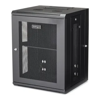 Startech 15U 19" Wall Mount Network Cabinet, 16" Deep Hinged Locking IT Network Switch Depth Enclosure, Assembled Vented Computer Equipment Data Rack with Shelf & Flexible Side Panels - 15U Vented Cabinet - Rack cabinet - 4-post - wall mountable - black - 15U - 16