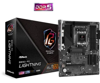 ASRock B650 PG Lightning AMD AM5 Socket Motherboard, ATX, 4x DDR5 Slots, 3x M.2 Sockets, Fitted I/O Shield, 2.5GbE LAN, 1x HDMI Port