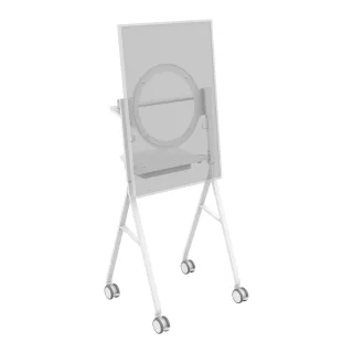 Display floor stand trolley - halo fitting for Microsoft Surface 50" Hub 2 or 3 - VESA 350 x 350 - tilt - laptop shelf - battery bracket included - cable management - large 100mm wheels - swl 45 kg - white