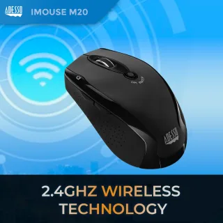 Adesso Wireless Ergonomic Optical Mouse (Black) Imouse M20B