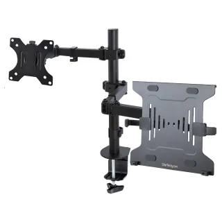Startech Monitor Arm with VESA Laptop Tray, For a Laptop (4.5kg / 9.9lb) and a Single Display up to 32" (8kg / 17.6lb), Black, Adjustable Desk Laptop Arm Mount, C-clamp/Grommet Mount - VESA Monitor Mount (A2-LAPTOP-DESK-MOUNT) - Mounting kit (pole, notebook tray, monitor arm, notebook tray arm) - for monitor / notebook - plastic, steel - black - screen size: 13"-34" - desktop