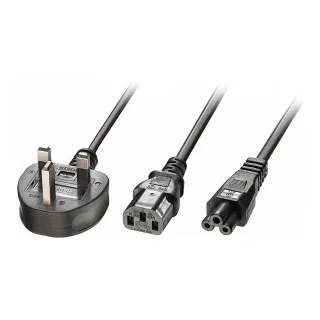 Lindy 30374 2.5m UK 3 Pin Plug To IEC C13 (Kettle) & IEC C5 (Clover) 10 Amp Mains Splitter Extension Cable - Black