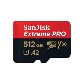 SanDisk Extreme PRO - Flash memory card (microSDXC to SD adapter included) - 512 GB - A2 / Video Class V30 / UHS-I U3 / Class10 - microSDXC UHS-I