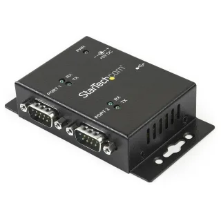 Startech USB to Serial Adapter - 2 Port - Wall Mount - Din Rail Clips - Industrial - COM Port Retention - FTDI - DB9 (ICUSB2322I) - Serial adapter - USB 2.0 - RS-232 x 2 - black