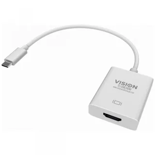 USB C to HDMI adaptor - plugs into USB C and has full-sized HDMI socket - maximum resolution 4k 30 hz - USB C 3.2 (m) to HDMI (f) - driver built into adaptor - white