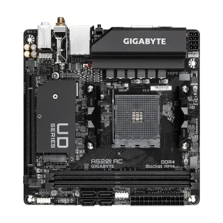 Gigabyte A520I AC Ultra Durable AMD AM4 Socket Motherboard, Mini-ITX, 2x DDR4 Slots, 1x M.2 Socket, GbE LAN, Wi-Fi 5, 1x DisplayPort / 2x HDMI Ports