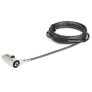 Startech 6.5 (2m) Laptop Cable Lock, 4 Digit Combination Laptop/Desktop Security Cable Lock for Wedge Slot Computers/Laptops, Anti-Theft Vinyl-Coated Steel Combo Cable Lock, Portable - Wedge Slot Laptop Lock (LTLOCKNBL) - Security cable lock - black, silver - 2 m - TAA Compliant