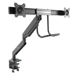 Startech Desk Mount Dual Monitor Arm with USB & Audio, Slim Full Motion Adjustable Dual Monitor VESA Mount for 32" Displays (8kg/screen), Ergonomic Articulating, Desk Clamp or Grommet - One-touch Adjustment (ARMSLIMDUAL2USB3) - Mounting kit - adjustable arm - for 2 monitors - aluminium - black - screen size: up to 32" - desk-mountable