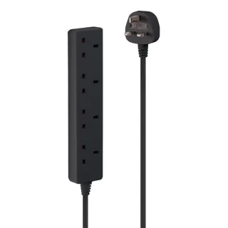 Lindy 73026 2M Mains 4 Way Gang Socket Black