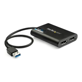 StarTech USB 3.0 to Dual DisplayPort Adapter 4K 60Hz, DisplayLink Certified, Video Converter with External Graphics Card - Mac & PC (USB32DP24K60) - DisplayPort adapter - USB Type A (M) to DisplayPort (F) - USB 3.0 - 30 cm - 4K60Hz (4096 x 2160) support - black