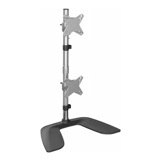 Startech Vertical Dual Monitor Stand, Ergonomic Desktop Stacked Two Monitor Stand up to 27 inch VESA Mount Displays, Free Standing Universal Monitor Mount, Height Adjustable, Silver - Double Monitor Holder (ARMDUOVS) - Stand - for 2 monitors - plastic, aluminium - black, silver - screen size: 13"-27" - desktop stand