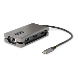 Startech USB-C Multiport Adapter, 4K 60Hz HDMI/DP Video, 3-Port USB Hub, 100W Power Delivery Pass-Through, GbE, USB Type-C Travel Dock w/ Charging, 1ft/30cm Wrap-Around Cable - Mini Laptop Docking Station (DKT31CDHPD3) - Docking station - USB-C - HDMI, DP - 1GbE - 16 Watt
