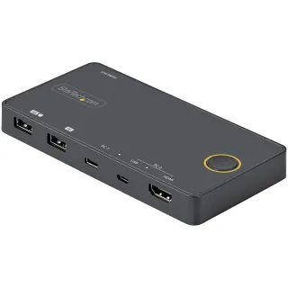 Startech 2 Port Hybrid USB-A + HDMI & USB-C KVM Switch, Single 4K 60Hz HDMI 2.0 Monitor, Compact Desktop and/or Laptop HDMI KVM Switch, USB Bus Powered, Thunderbolt 3 Compatible - 2 Port HDMI KVM Switch (SV221HUC4K) - KVM / audio switch - 2 x KVM / audio - desktop