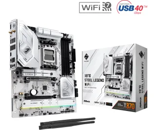 ASRock X870 STEEL LEGEND WIFI AMD AM5 Socket Motherboard, ATX, 4x DDR5 Slots, 3x M.2 Sockets, Fitted I/O Shield, 2.5GbE LAN, Wi-Fi 7, 1x HDMI Port / 2x USB-C (USB4)