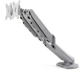 Startech Desk Mount Dual Monitor Arm with USB & Audio, Grommet/Desk Clamp VESA Mount for up to 32 inch Displays, 2x USB, 2x 3.5mm audio, Ergonomic Full Motion Dual Monitor Arm, Silver - One-touch Adjustment (ARMSLIMDUOS)