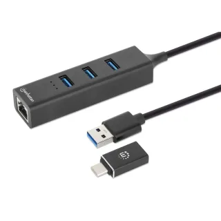 Manhattan 180894 USB-A Dock/Hub 4-PORT- Ethernet/USB-A(X3)
