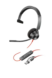 HP Poly Blackwire 3310 - Blackwire 3300 series - headset - on-ear - wired - USB-C - black - UC certified