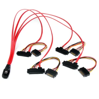 StarTech 50cm Internal Serial Attached SCSI Mini SAS Cable - SFF8087 to 4x SFF8482 - Internal Mini SAS Cable (SAS808782P50) - SAS internal cable - SAS 6Gbit/s - 36 pin 4i Mini MultiLane (P) to SATA power, 29 pin internal SAS (SFF-8482) - 50 cm - red