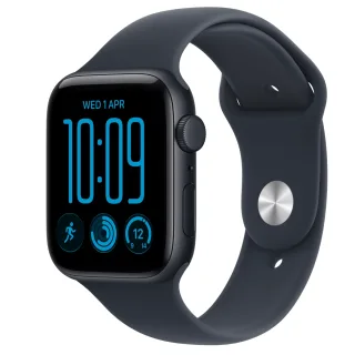 Apple Watch SE 3 (GPS + Cellular) - 44 mm - midnight aluminium - smart watch with sport band - rubber - navy blue - band size: S/M - 64 GB - Wi-Fi 4, Bluetooth, LTE - 5G - 33 g
