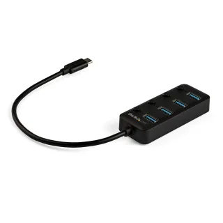 Startech 4 Port USB C Hub, USB-C to 4x USB 3.0 Type-A Ports with Individual On/Off Port Switches, SuperSpeed 5Gbps USB 3.1/3.2 Gen 1, USB Bus Powered, Portable, 10" Attached Cable - Windows/macOS/Linux (HB30C4AIB)