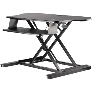 Startech Corner Sit Stand Desk Converter with Keyboard Tray, Large Surface 35" x 21", Height Adjustable Ergonomic Desktop/Tabletop Standing Workstation, Supports Dual Monitors - Corner Stand Up Desk Converter (ARMSTSCORNR) - Standing desk converter - rectangular - black