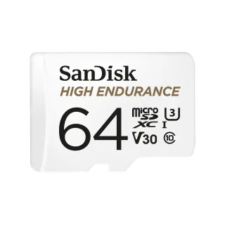 SanDisk High Endurance - Flash memory card (microSDXC to SD adapter included) - 64 GB - Video Class V30 / UHS-I U3 / Class10 - microSDXC UHS-I