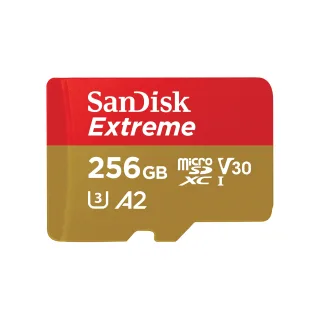 SanDisk Extreme - Flash memory card (microSDXC to SD adapter included) - 256 GB - A2 / Video Class V30 / UHS-I U3 / Class10 - microSDXC UHS-I