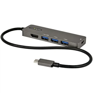 Startech USB C Multiport Adapter, USB-C to HDMI 2.0b 4K 60Hz (HDR10), 100W Power Delivery Pass-Through, 4-Port 5Gbps USB 3.0 Hub, USB Type-C Mini Dock, with 12" (30cm) Attached Cable - Thunderbolt 3 Compatible (DKT30CHPD3) - Docking station - USB-C - HDMI