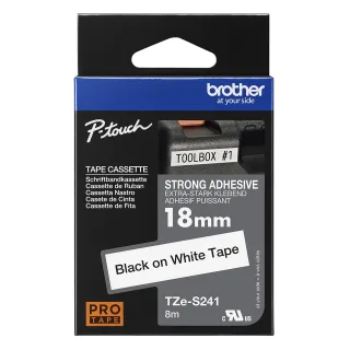 Brother TZe-S241 - Extra strength adhesive - black on white - Roll (1.8 cm x 8 m) 1 cassette(s) laminated tape - for Brother PT-D600, P-Touch PT-18, 2470, 3600, D450, D800, E500, E550, H101, H500, P750, P900