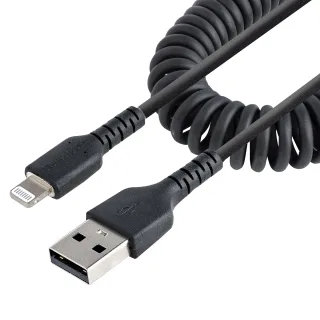 Startech 50cm (20in) USB to Lightning Cable, MFi Certified, Coiled iPhone Charger Cable, Black, Durable and Flexible TPE Jacket Aramid Fiber, Heavy Duty Coil Charging Cable - Rugged USB Lightning Cable - Lightning cable - USB male to Lightning male - 50 cm - black - coiled