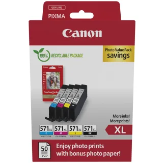 Canon CLI-571 XL C/M/Y/BK Photo Value Pack - 4-pack - 11 ml - High Yield - black, yellow, cyan, magenta - original - hanging box - ink tank / paper kit