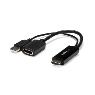 Startech 4K 30Hz HDMI to DisplayPort Video Adapter w/ USB Power - 6 in - HDMI 1.4 (Male) to DP 1.2 (Female) Active Monitor Converter (HD2DP) - Adapter cable - HDMI, USB (power only) male to DisplayPort female - 25.5 cm - black - active, 4K30Hz (3840 x 2160) support - for P/N: SV211HDUC, SV221HUC4K