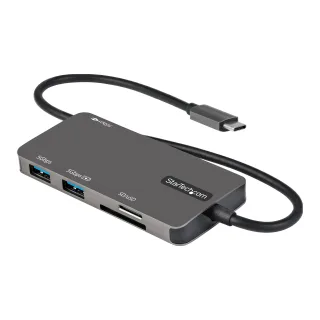 Startech USB C Multiport Adapter, USB-C to 4K 30Hz HDMI, 100W Power Delivery Pass-through, SD/MicroSD Slot, 3-Port USB 3.0 Hub, USB Type-C Mini Dock, 12" (30cm) Long Attached Cable - Thunderbolt 3 Compatible (DKT30CHSDPD) - Docking station - USB-C / Thunderbolt 3 - HDMI