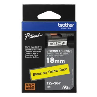 Brother TZe-S641 - Strong adhesive - black on yellow - Roll (1.8 cm x 8 m) 1 cassette(s) laminated tape - for P-Touch PT-2430, 2470, 3600, 7600, 9800, D450, D800, E550, H500, P-Touch Cube Plus PT-P710