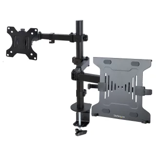 Startech Monitor Arm with VESA Laptop Tray, For a Laptop (4.5kg / 9.9lb) and a Single Display up to 32" (8kg / 17.6lb), Black, Adjustable Desk Laptop Arm Mount, C-clamp/Grommet Mount - VESA Monitor Mount (A2-LAPTOP-DESK-MOUNT) - Mounting kit (pole, notebook tray, monitor arm, notebook tray arm) - for monitor / notebook - plastic, steel - black - screen size: 13"-34" - desktop
