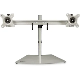 Startech Dual Monitor Stand, Ergonomic Free Standing Dual Monitor Desktop Stand for two 24" VESA Mount Displays, Synchronized Height Adjustable, Double Monitor Pole Mount, Silver - Double Monitor Holder (ARMDUOSS) - Stand - for 2 monitors - plastic, aluminium, steel - black, silver - screen size: 24" - desktop