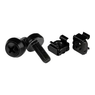 Startech M6 Cage Nuts and Screws - 50 Pack - 12mm Rack Screws and Cage Nuts - Black (CABSCREWM6B) - Rack screws and nuts - black - for P/N: RACK-18U-20-WALL-OA, RACK-21U-20-WALL-OA, RACK-24U-20-WALL-OA, RK12OD2, RK3236BKF