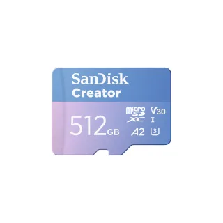 SanDisk Creator - Flash memory card (microSDXC to SD adapter included) - 512 GB - A2 / Video Class V30 / UHS-I U3 - microSDXC UHS-I