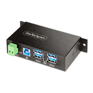 Startech 4-Port Managed USB Hub with 4x USB-A, Heavy Duty with Metal Industrial Housing, ESD & Surge Protection, Wall/Desk/Din-Rail Mountable, USB 3.0/3.1/3.2 Gen 1 5Gbps - Hub - 3 x USB 3.2 Gen 2 + 1 x USB 3.2 Gen 1 - desktop, DIN rail mountable, wall-mountable - TAA Compliant