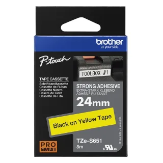 Brother TZe-S651 - Extra strength adhesive - black on yellow - Roll (2.4 cm x 8 m) 1 cassette(s) laminated tape - for Brother PT-D600, P-Touch PT-2430, 3600, 7600, 9800, D800, E500, E550, H500, P750, P900