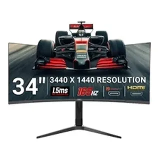 piXL CM34C7 34 Inch 165Hz UWQHD Quad HD Ultrawide Curved Gaming Monitor, with 1.5ms Response Time, 3440 x 1440 Resolution, HDMI, DisplayPort, USB-C, USB-B, USB-A x 2, Audio & Height Adjust