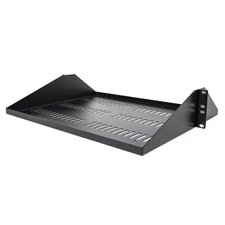 Startech 2U Vented Server Rack Shelf, Center Mount 14in Deep Fixed Cantilever Tray, Rackmount Shelf for 19" AV/Data/Network Equipment w/ Cage Nuts & Screws, 200lbs Weight Capacity - 2U Network Rack Shelf - Rack shelf - black - 2U - 19