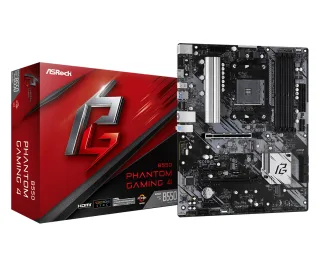 ASRock B550 Phantom Gaming 4 Super Alloy AMD AM4 Socket Motherboard, ATX, 4x DDR4 Slots, 2x M.2 Sockets, GbE LAN, 1x HDMI Port