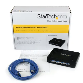 Startech 4-Port USB 3.0 SuperSpeed Hub with Power Adapter - Portable Multiport USB-A Dock IT Pro - USB Port Expansion Hub for PC/Mac (ST4300USB3) - Hub - 4 x SuperSpeed USB 3.0 - desktop