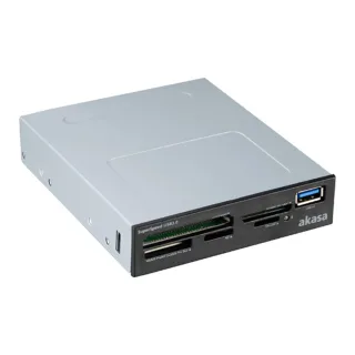 Akasa USB 3.0 Multi Card Reader, Supports CF/MS/SD/MicroSD UHS-II Cards, 3.5", Internal USB 3.0 Connector, Black, for PC
