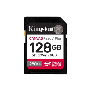 Kingston Canvas React Plus - Flash memory card - 128 GB - Video Class V60 / UHS-II U3 / Class10 - SDXC UHS-II