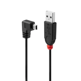Lindy 31971 1M USB 2.0 Cable 90DEGREE Black Am to 90 Deg Mini B Male