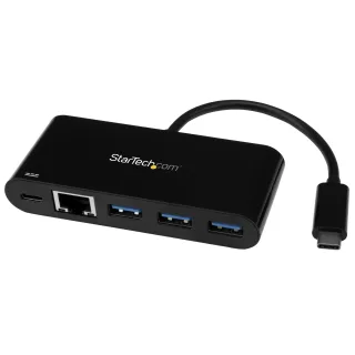 Startech USB C to Ethernet Adapter - 3 Port - with Power Delivery (USB PD) - Power Pass Through Charging - USB C Adapter (US1GC303APD) - Network adapter - USB-C - Gigabit Ethernet - black