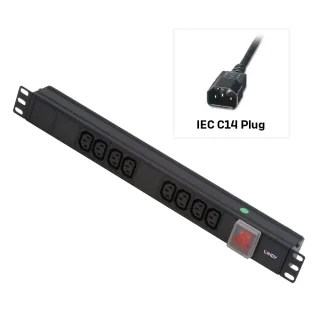 Lindy 29993 1U 8 Way Iec PDU Iec Plug to 8 X Iec Sockets
